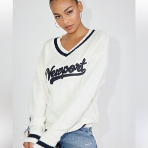 Garage White and Black V-Neck Sweater